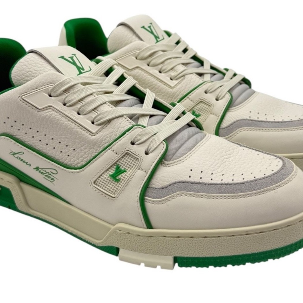 Louis Vuitton Men's Sneakers in White and Green